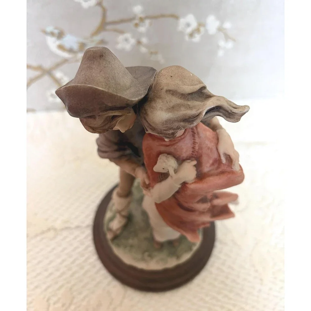 VTG Giuseppe Armani Boy and Girl with Lamb Figurine Statue on Wood Base